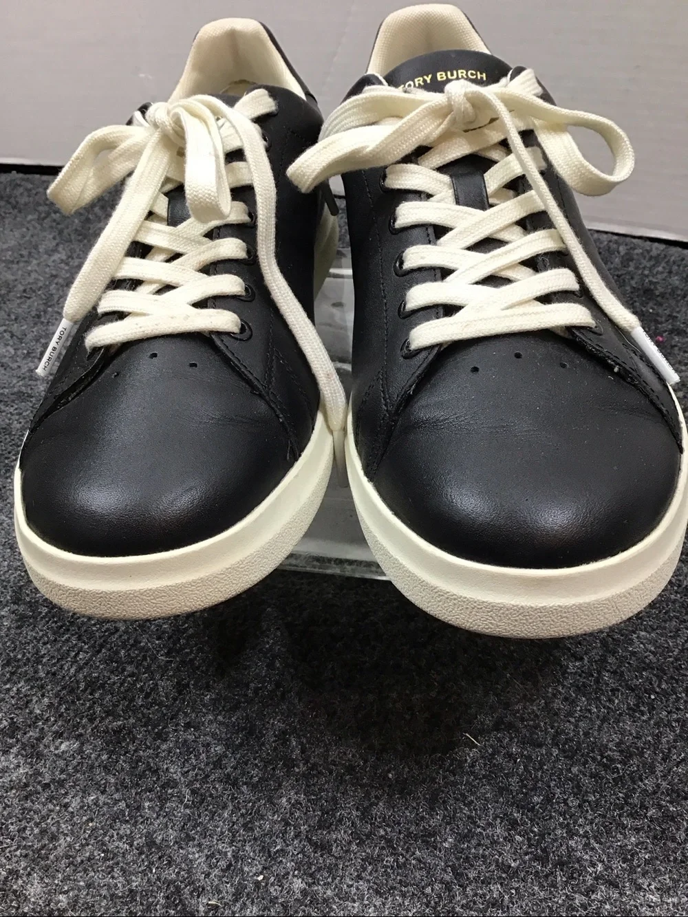 Tory Burch Black Leather Howell Low-Top lace up Sneakers 10M